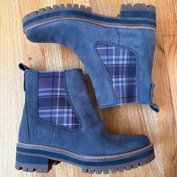 Timberland Gray Suede Chelsea Boots – Plaid Elastic - Picture 1 of 11